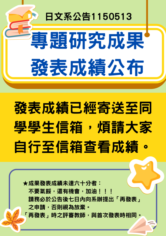 114專題研究成果發表成績公布